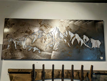 Load image into Gallery viewer, Mountain Scene Wall Art, Steel &amp; Reclaimed Wood
