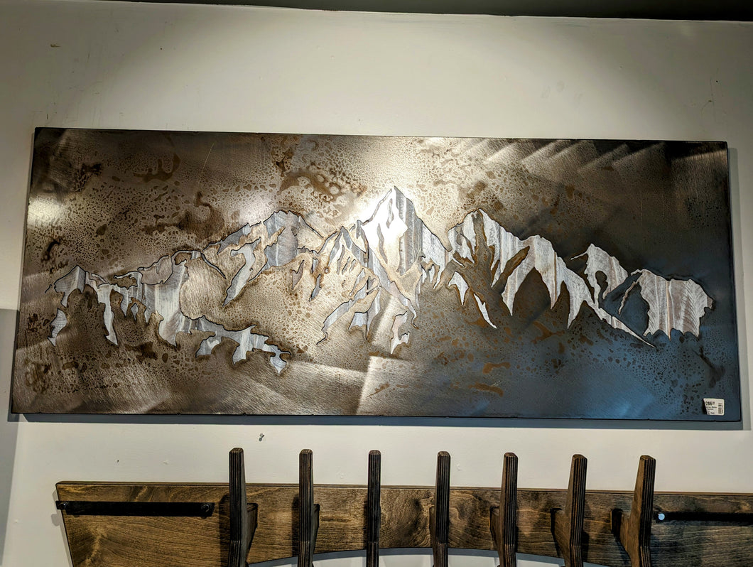 Mountain Scene Wall Art, Steel & Reclaimed Wood